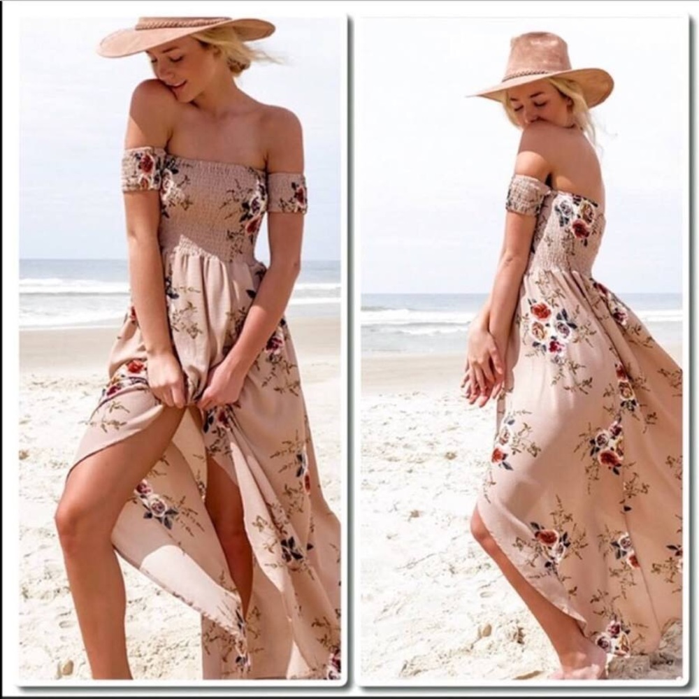 Haute Rogue Off Shoulder Boho Floral Dress